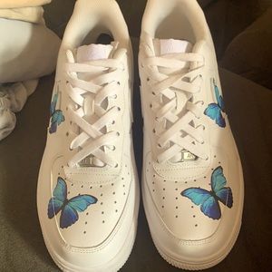 Custom blue butterfly Air Force ones